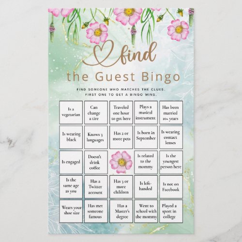 Find The Guest Bingo Wildflower Baby Shower Game
