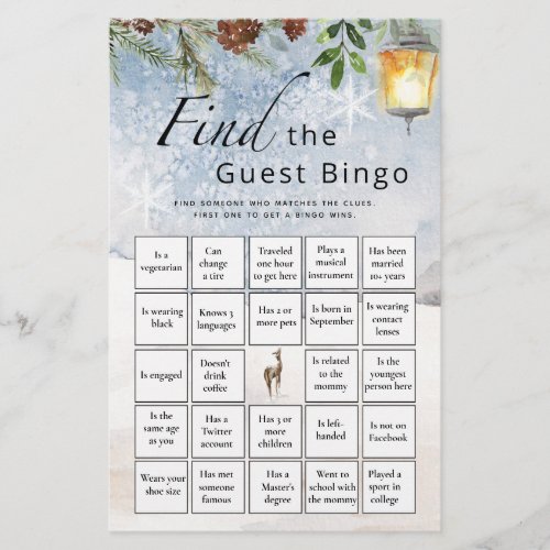 Find The Guest Bingo Winter Baby Shower Game