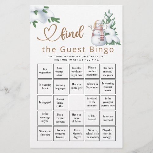 Find The Guest Bingo Winter Baby Shower Game