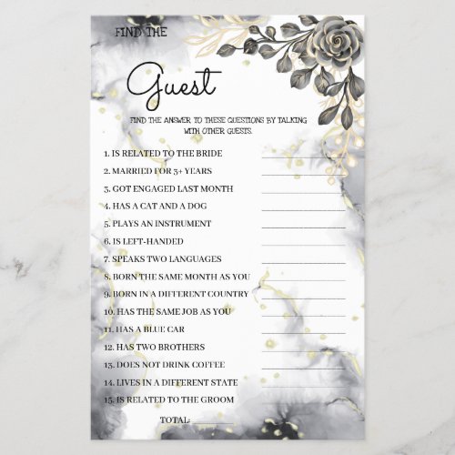 Find the Guest Black Roses Bridal Shower Game Card Flyer