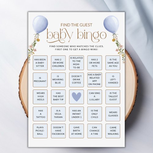 Find The Guest Blue Balloon Baby Shower Game Card