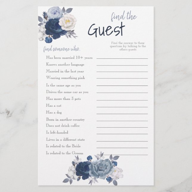 Find the Guest Bridal Game Card Flyer (Front)