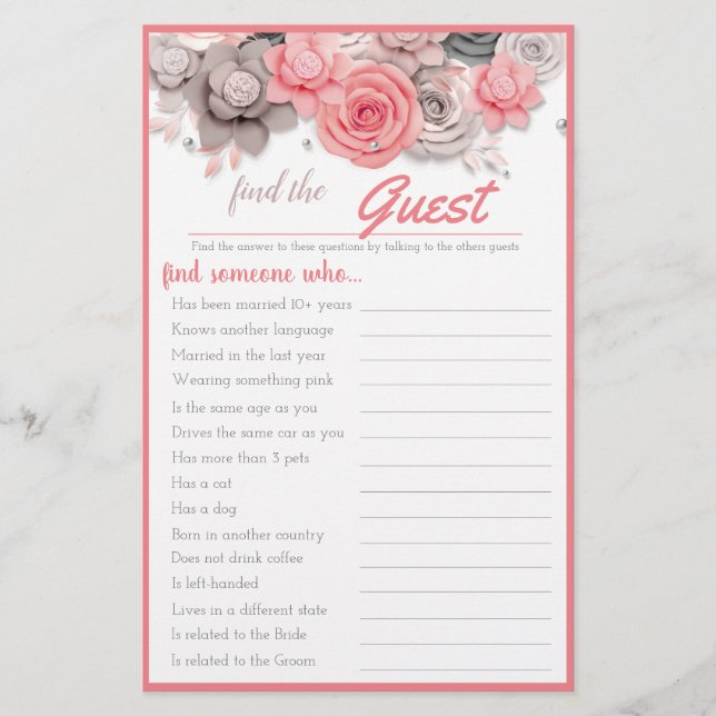 Find the Guest Bridal Game Card Flyer (Front)
