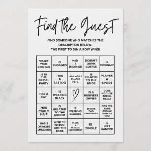 Find the Guest Bridal Shower Bingo Card Game