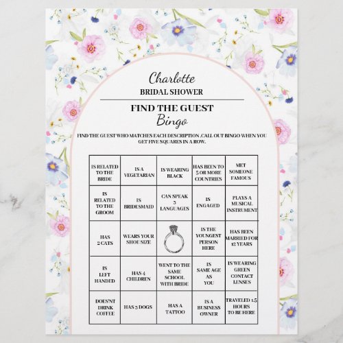 Find The Guest Bridal Shower Bingo Floral Flyer