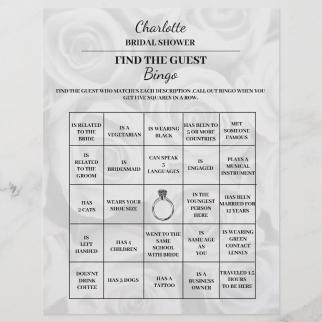 Find The Guest Bridal Shower Bingo Flyer (Front)