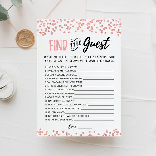 Find the guest Bridal Shower Editable game Card
