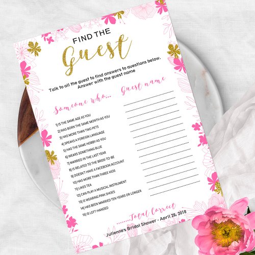 Find the Guest Bridal Shower  Floral Game Invitation