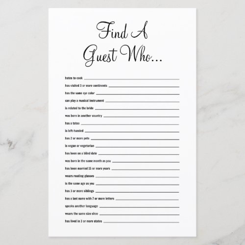 Find The Guest Bridal Shower Game