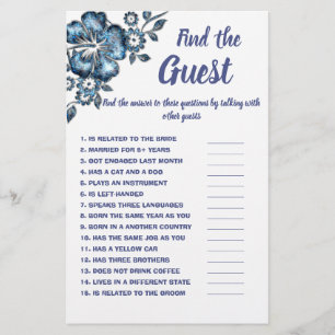 Find the Guest Bridal Shower Game Card Blue Flower Flyer