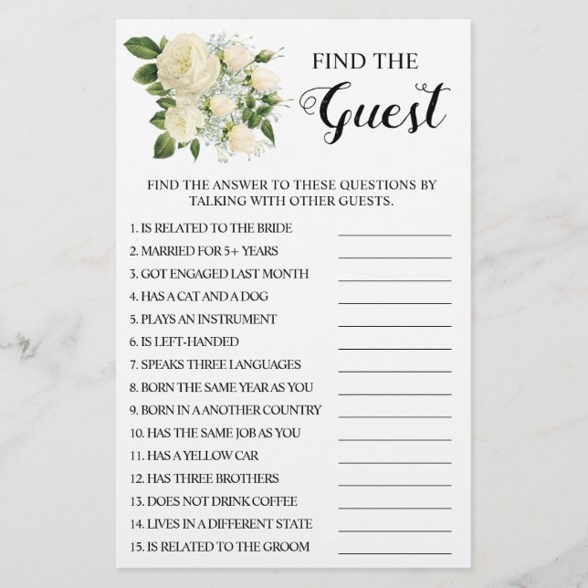 Find the Guest Bridal Shower Game Card Flyer (Front)