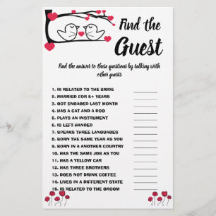 Find the Guest Bridal Shower Game Card Love Bird Flyer