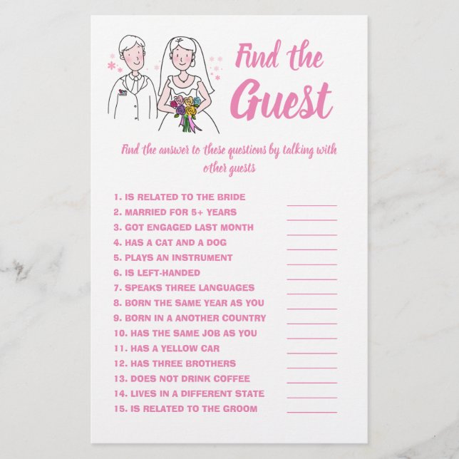 Find the Guest, Bridal Shower Game Card Pink Love Flyer (Front)