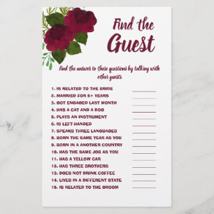 Find the Guest Bridal Shower Game Card Red Flyer