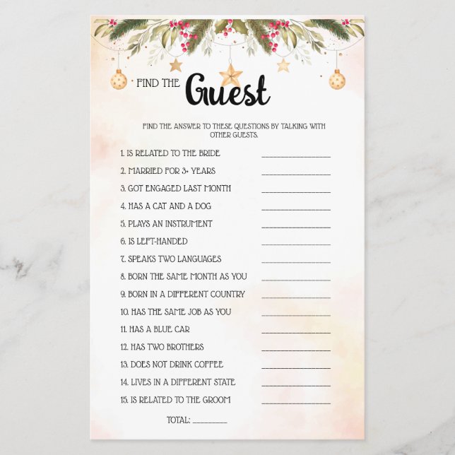 Find the Guest Christmas Bridal Shower Game Card F Flyer (Front)