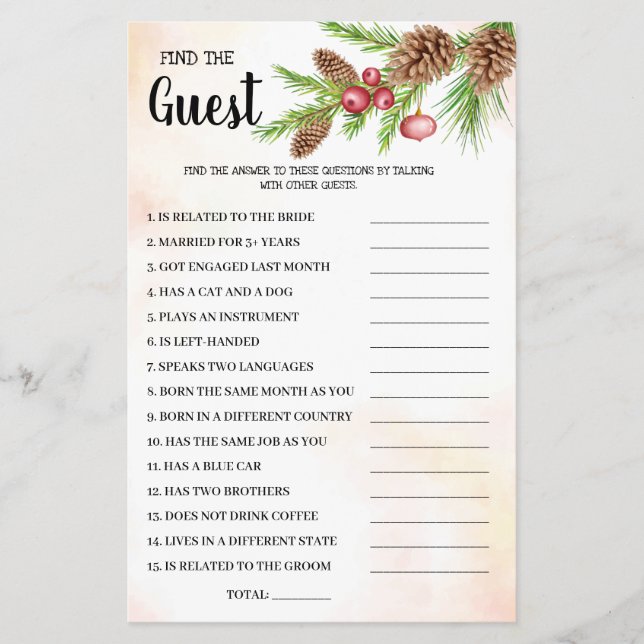 Find the Guest Christmas Bridal Shower Game Card Flyer (Front)