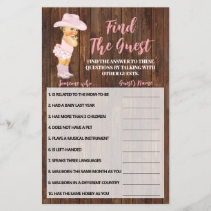 Find the Guest Cowgirl Baby Shower Game card Flyer