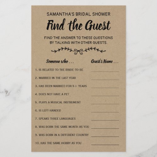 Find the guest english spanish bridal shower game