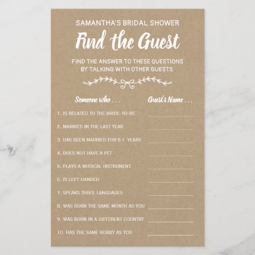 Find the guest english spanish bridal shower game