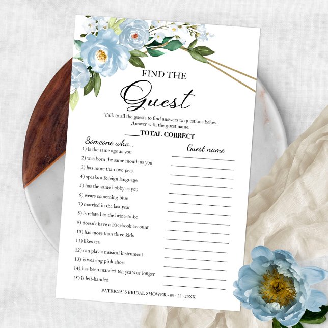 Find The Guest Game Dusty Blue Bridal Shower Flyer (Creator Uploaded)