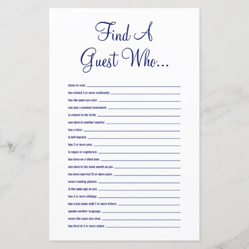 Find The Guest Navy Blue Bridal Shower Game