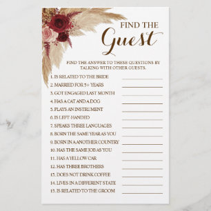 Find the Guest Pampas Bridal Shower Game Card Flyer