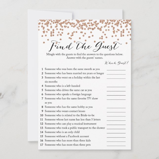 Find the Guest Rose Gold Bridal Shower Game 5x7 Invitation (Front)