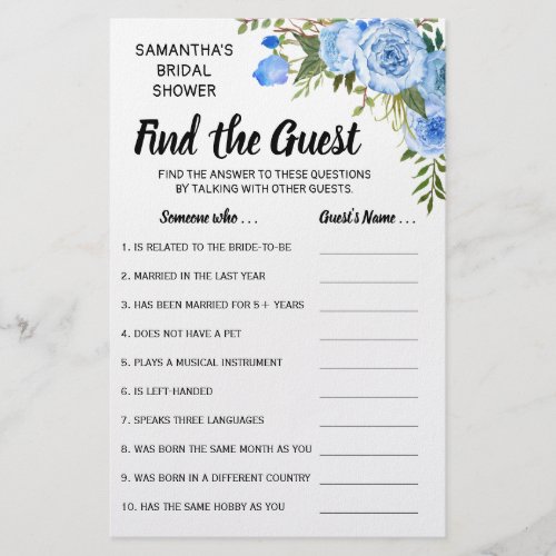 Find the guest shower english spanish game card flyer