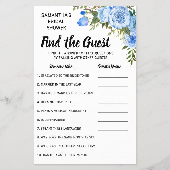 Find the guest shower english spanish game card flyer (Front)