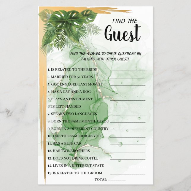 Find the Guest Tropical Bridal Shower Game Card Flyer (Front)