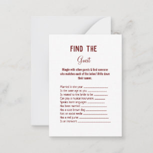 find the guest wedding bridal shower game note card