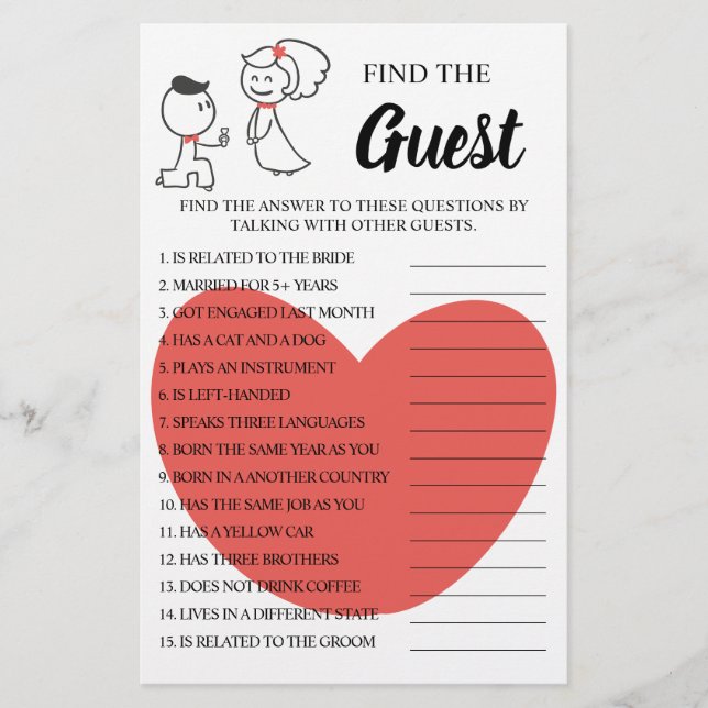 Find the Guest wedding Couple Shower Game Card Flyer (Front)