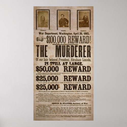 FIND the MURDERERS of PRESIDENT LINCOLN 1865 Poster
