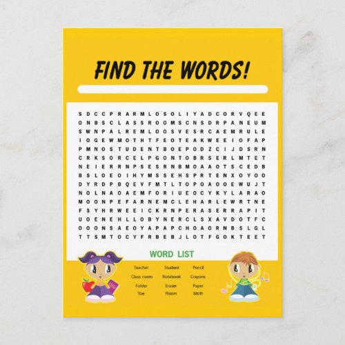 Find the Words Word Search Activity Card