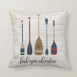 Find Your Adventure Coastal Beach Lake Oars Throw Pillow