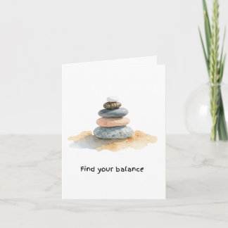 Find Your Balance Watercolour Zen Pebble Stack Note Card