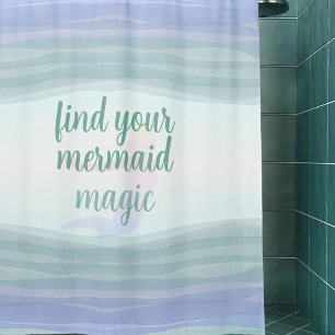Find Your Mermaid Magic Watercolor Waves Custom Shower Curtain