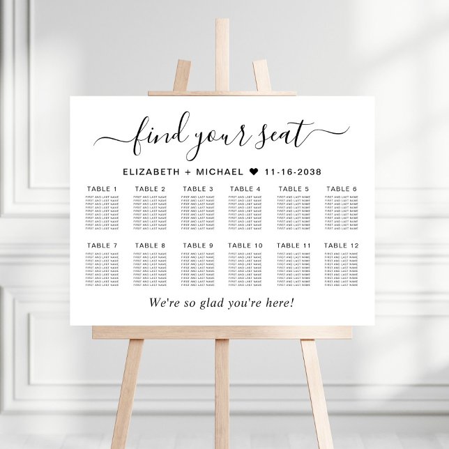 Find Your Seat 12 Table Wedding Seating Chart Foam Board (Creator Uploaded)