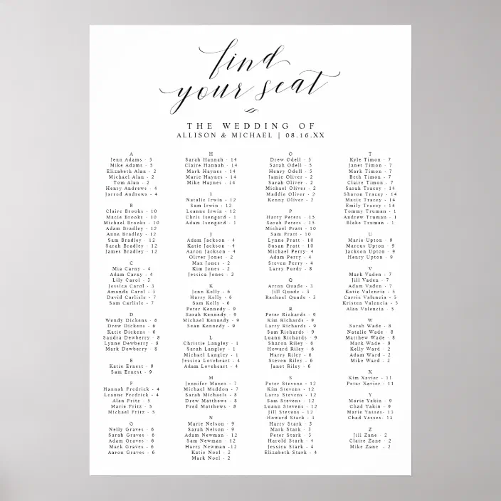Wedding Seating Chart Template Alphabetized Find your Seat sign Modern Seating Chart Welcome Sign Reception Sign Template Simple Sign