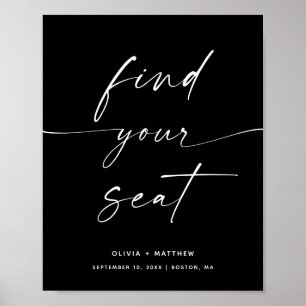 Find Your Seat   Black Modern Wedding Reception Poster