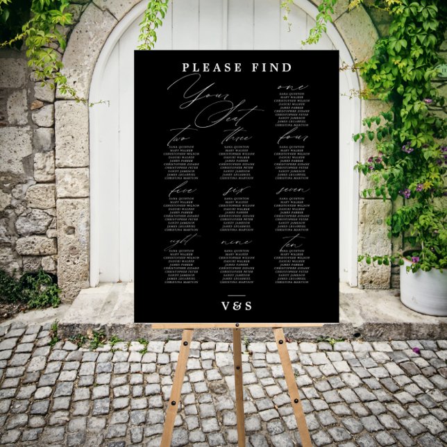 Find Your Seat Black White Wedding Seating Chart Foam Board (Creator Uploaded)