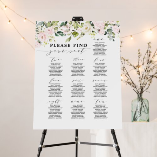 Find Your Seat Blush Floral Wedding Seating Chart Foam Board