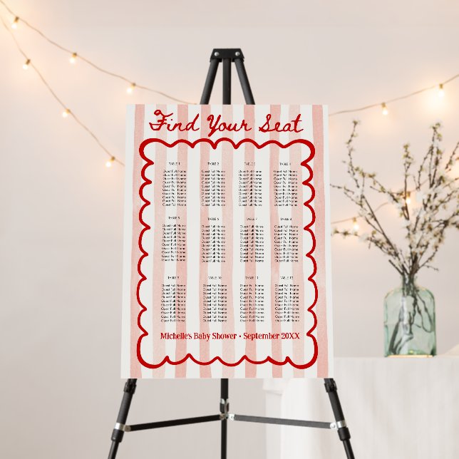 Find Your Seat Chart Sign Red Doodle Frame (In Situ (Stand))