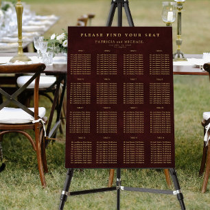 Find your seat gold burgundy wedding seating chart foam board