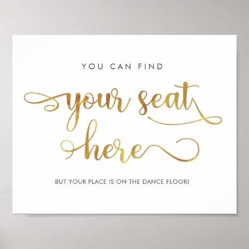 Find your seat here Gold Simple Wedding Sign