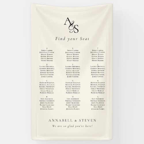 Find Your Seat! Monogram Beige Wedding Banner