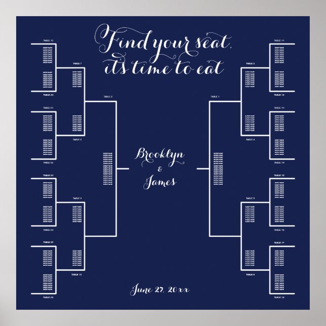 Find Your Seat Navy Blue Wedding Seating Chart (Front)