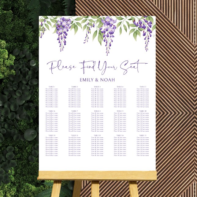 Find Your Seat Purple Floral Wedding Seating Chart Foam Board (Creator Uploaded)