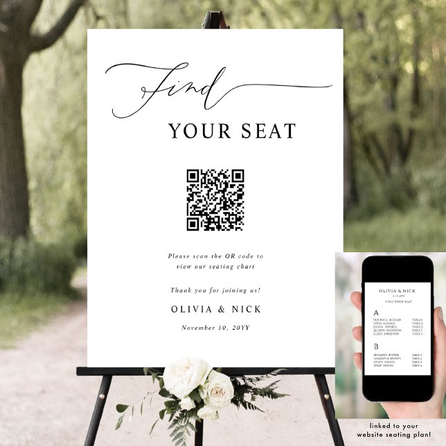 Find Your Seat QR Code Wedding Seating Plan Sign (Creator Uploaded)
