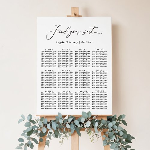 Find Your Seat Script Wedding Seating Chart Sign